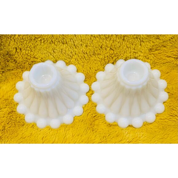 Fenton Vintage Hobnail Milk Glass Clear Votive Glass Candle Holders Set of 2 - Picture 6 of 6